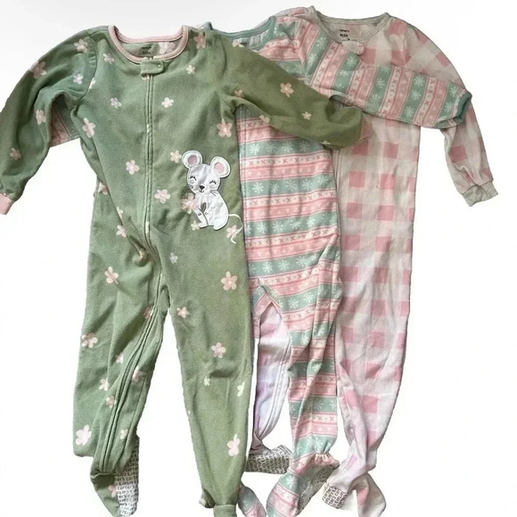 Lot Of 4 Carter’s Fleece Footie Warm Winter Pajamas Size 5T - Picture 1 of 9